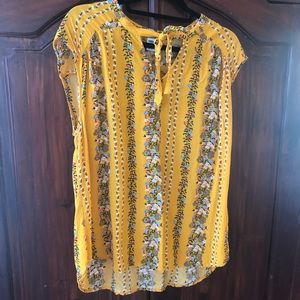 Yellow Floral tie neck blouse